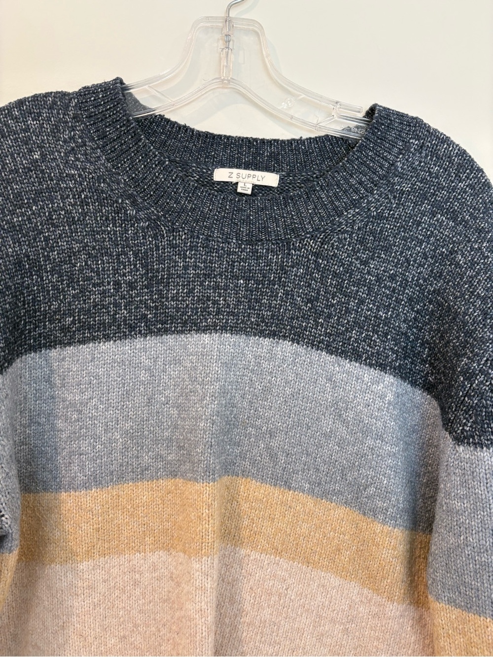 Z Supply Neutral Striped Long Sleeve Crewneck Knit Sweater Medium - Picture 3 of 7